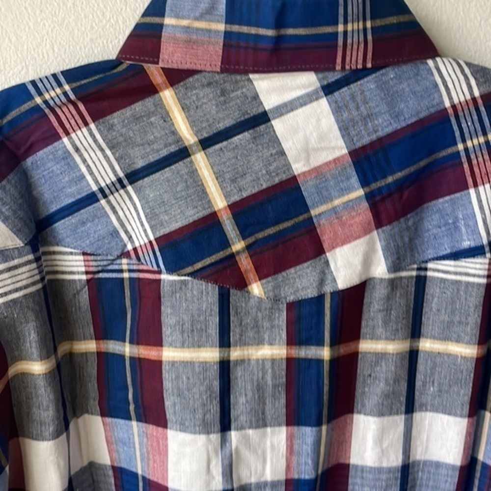 NEW AOS Rodeo shirt men's plaid  XL tall button up red blue - Picture 6 of 10